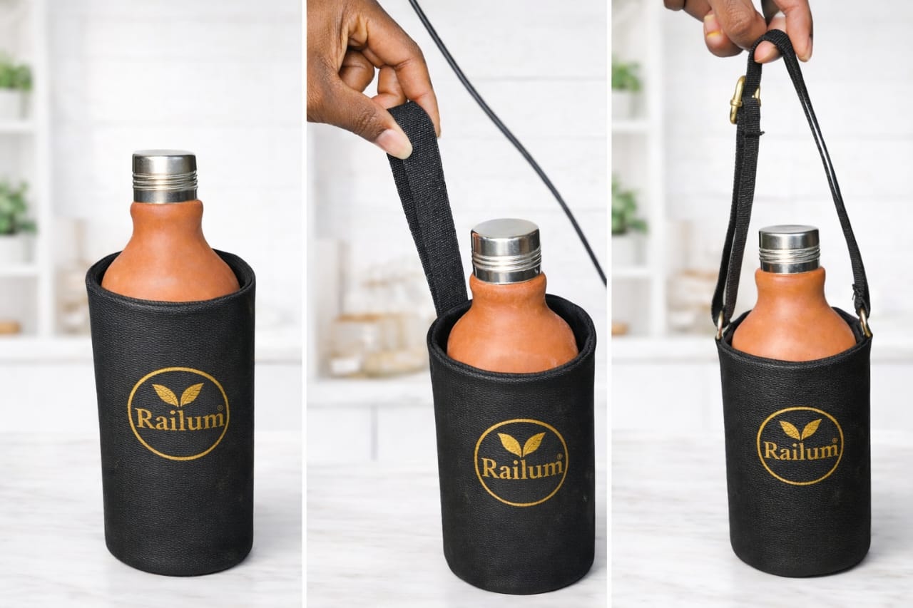 One litre Clay Water Bottle, With bag [1000 ml]