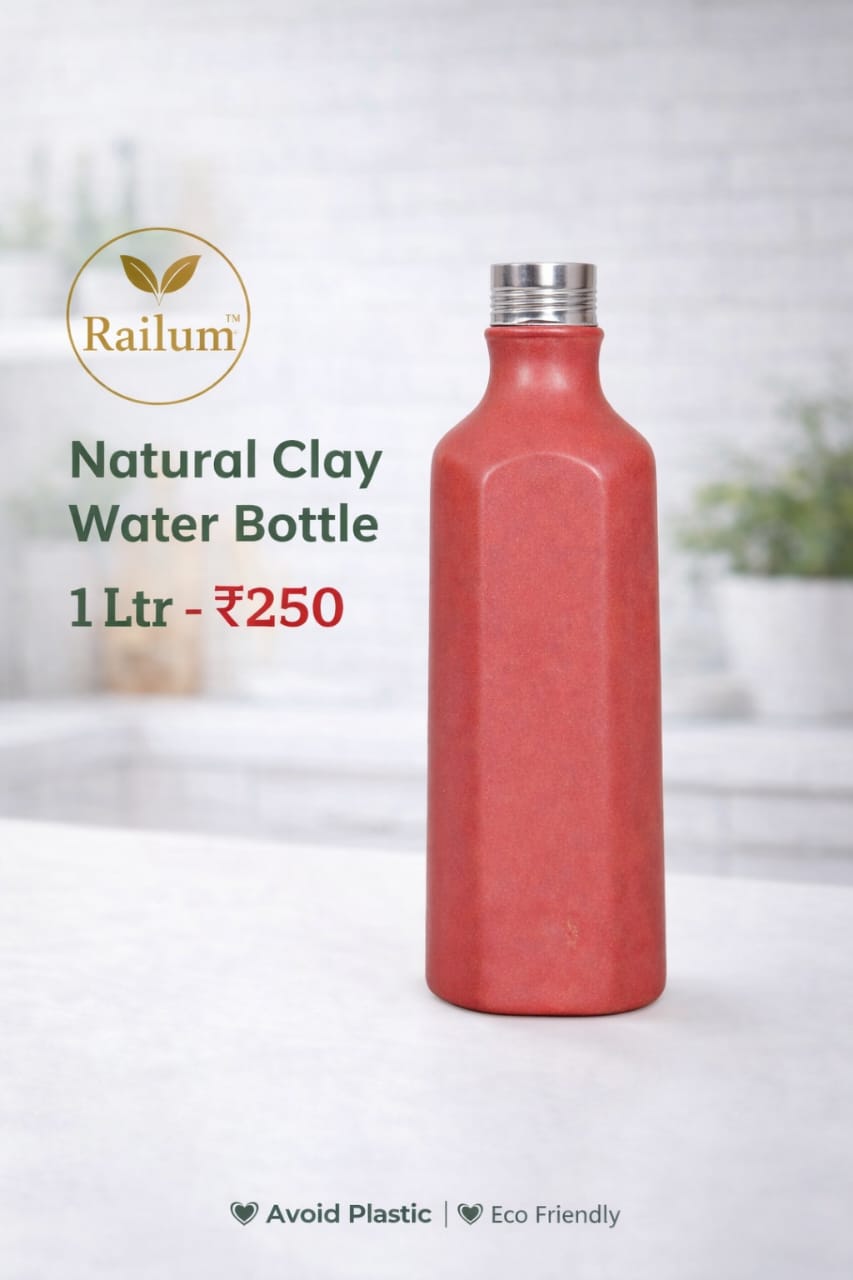 Railum Natural Clay Water Bottle, Without bag [1 litre]
