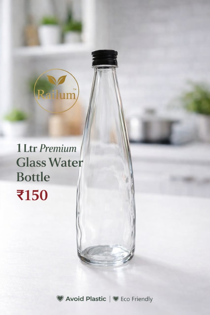 Railum Reusable Glass Water Bottle, Without bag [1 Litre]