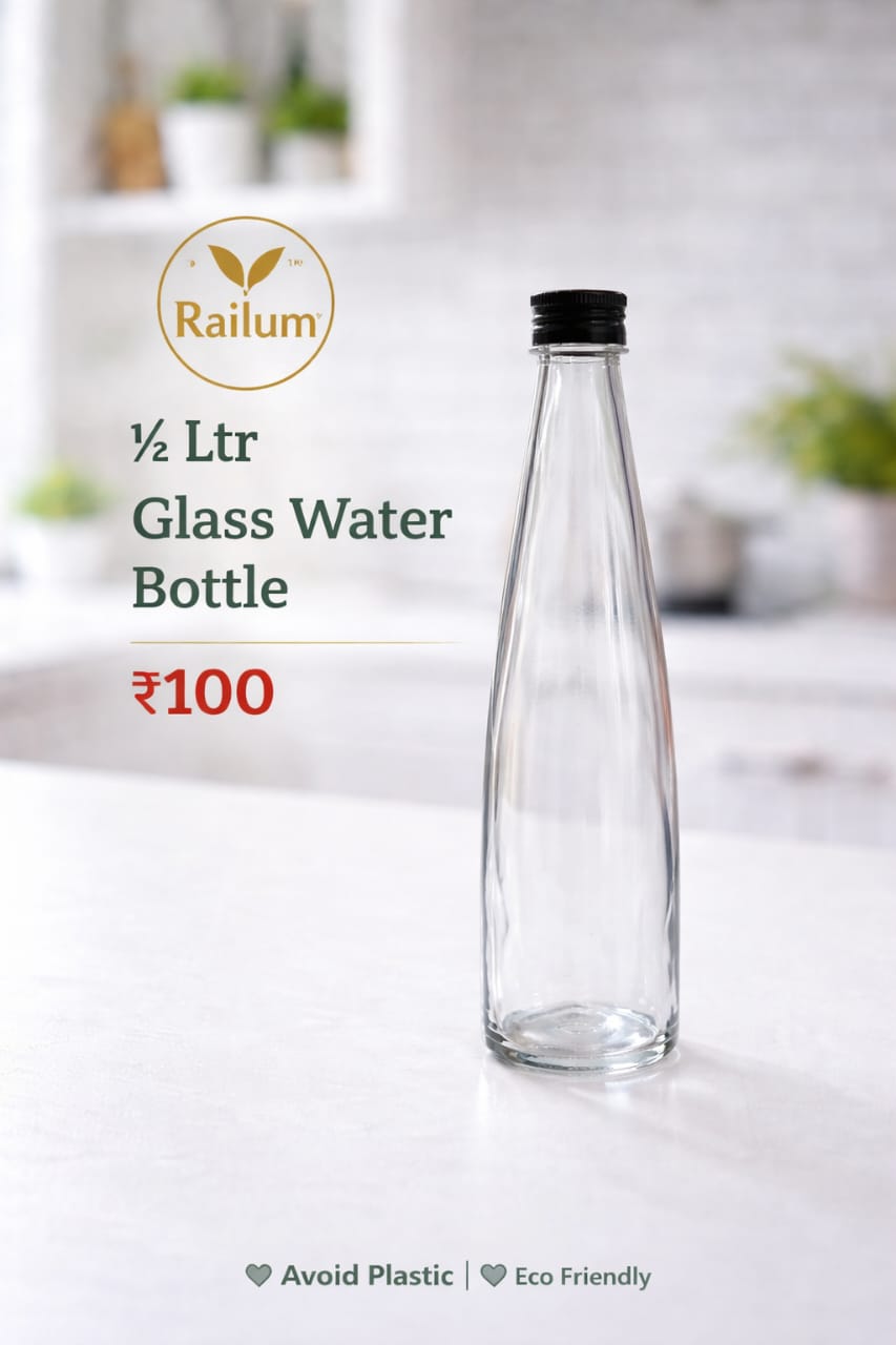 Railum Reusable Glass Water Bottle, Without bag [500 ml]