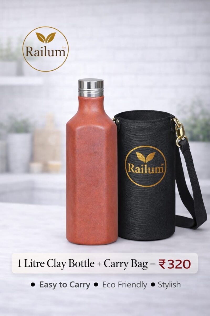 One litre Clay Water Bottle, With bag [1000 ml]
