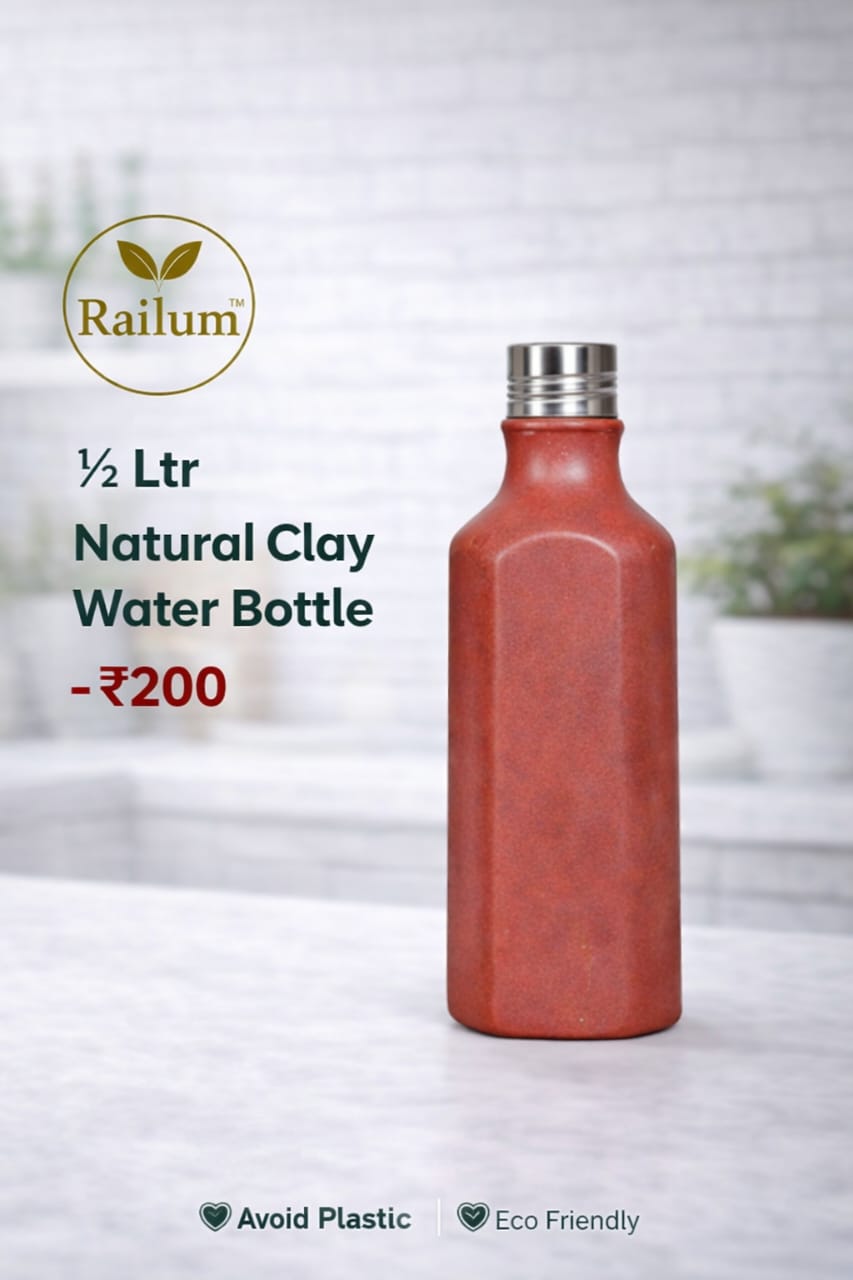 Railum Natural Clay Water Bottle, Without bag [500 ml]