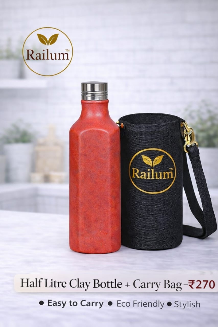 Half litre Clay Water Bottle, With bag [500 ml]