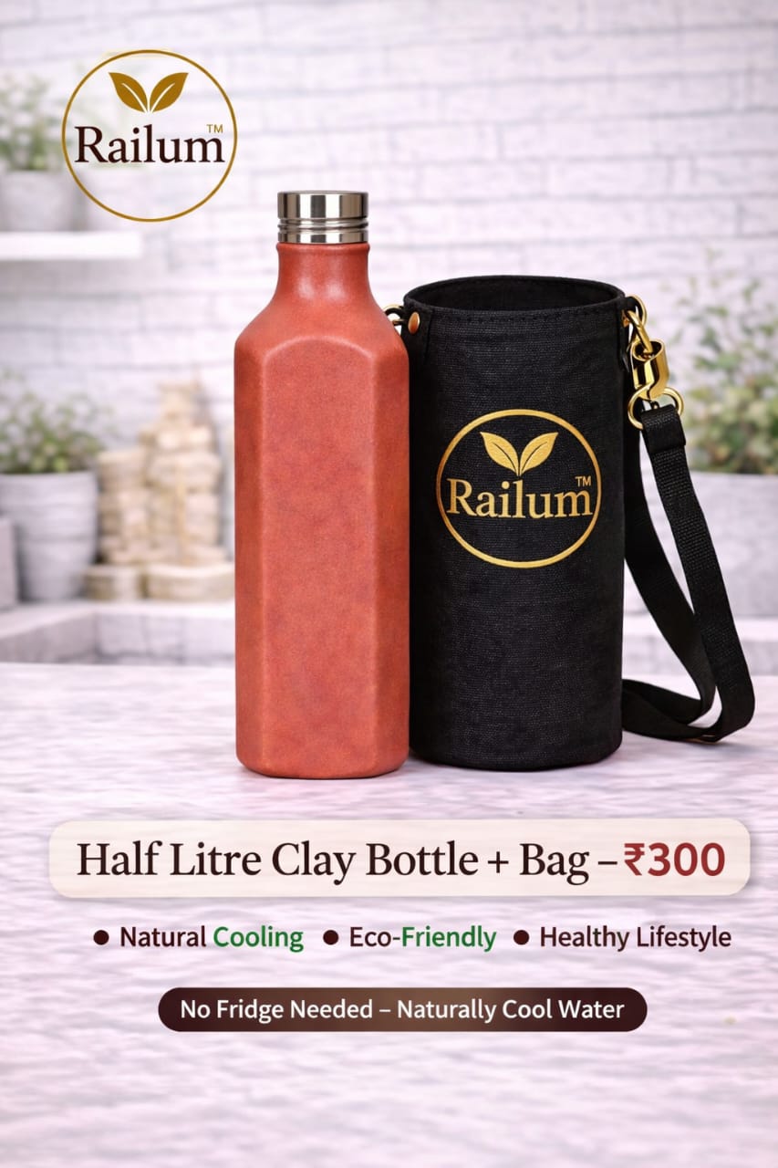 Half litre Clay Water Bottle, With bag [500 ml]