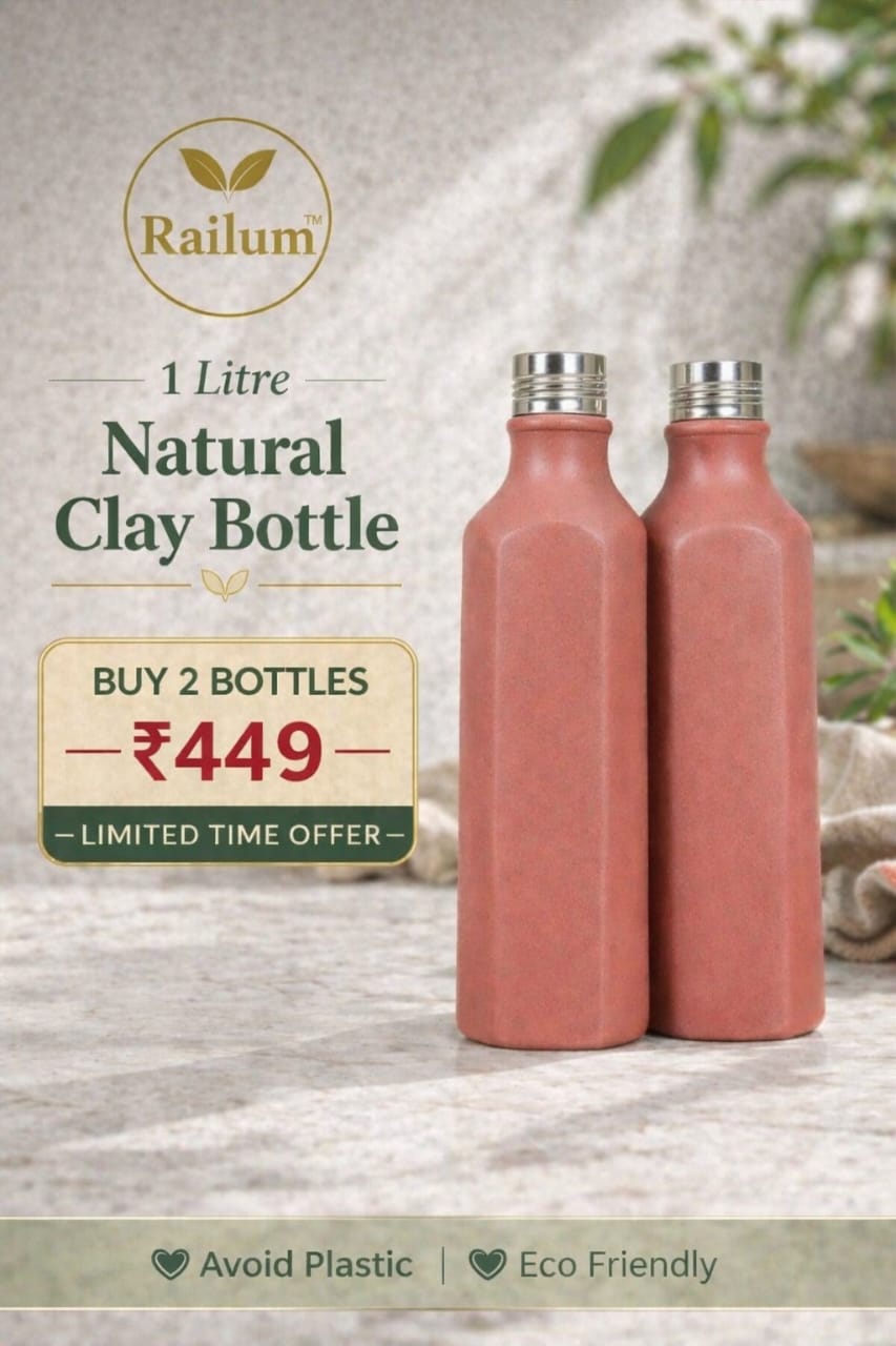 Railum natural clay water bottle [1 litre COMBO,1litre 2 bottles]