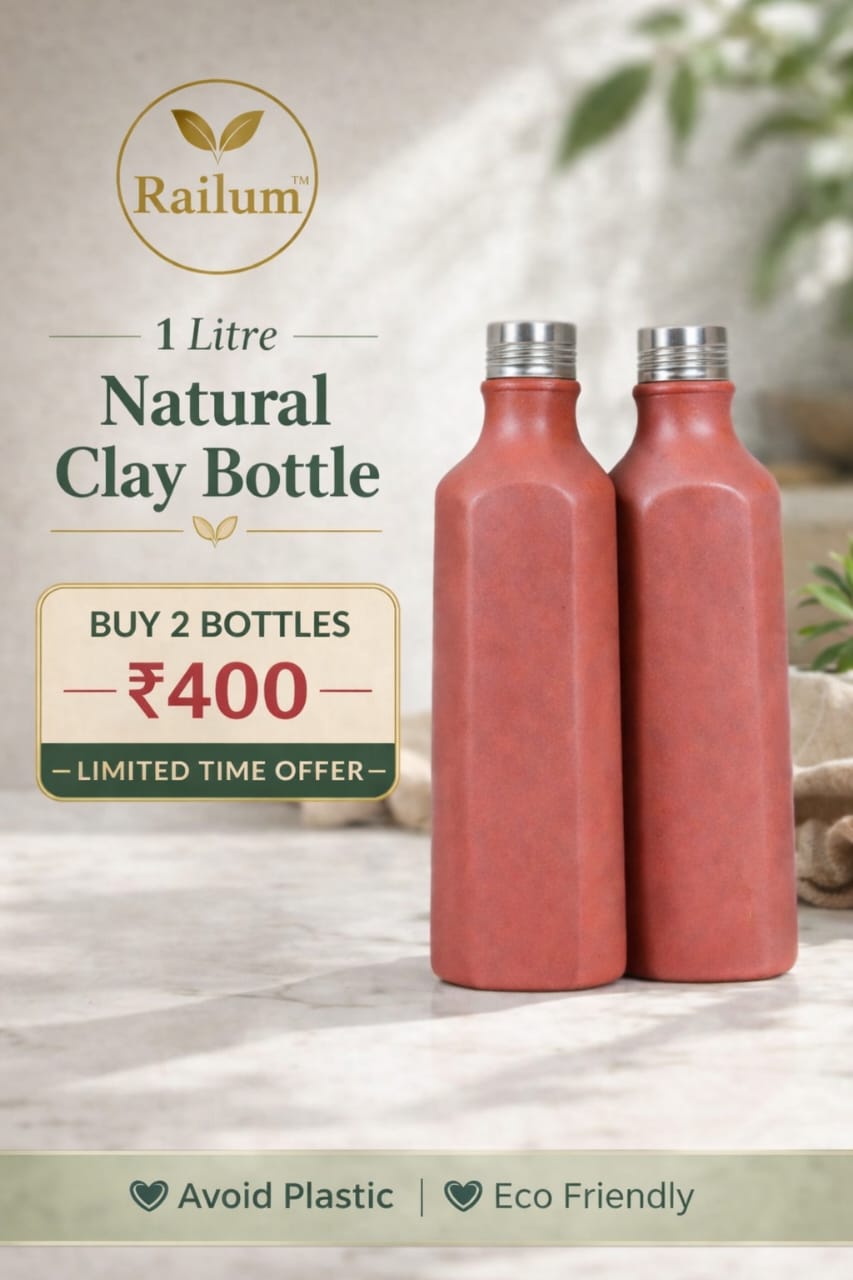 Railum natural clay water bottle [1 litre COMBO,1litre 2 bottles]