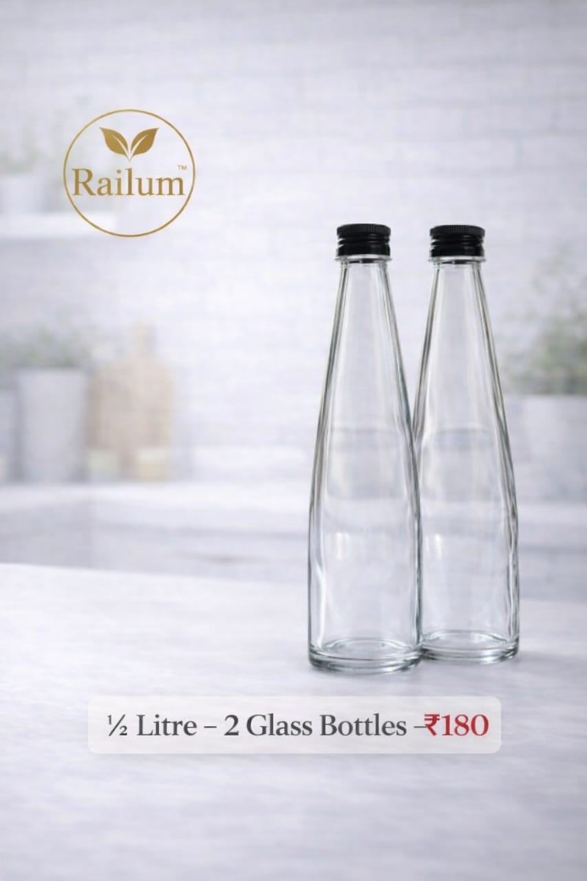 Railum natural glass water bottle COMBO [500ml, 2 bottles]